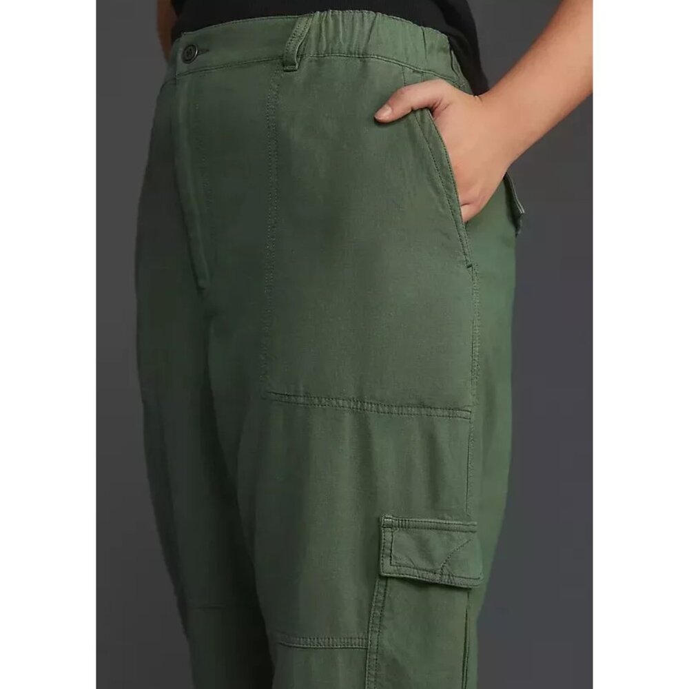 Anthropologie Pilcro Slim Linen Beach Cargo Pants Green M - Picture 3 of 11